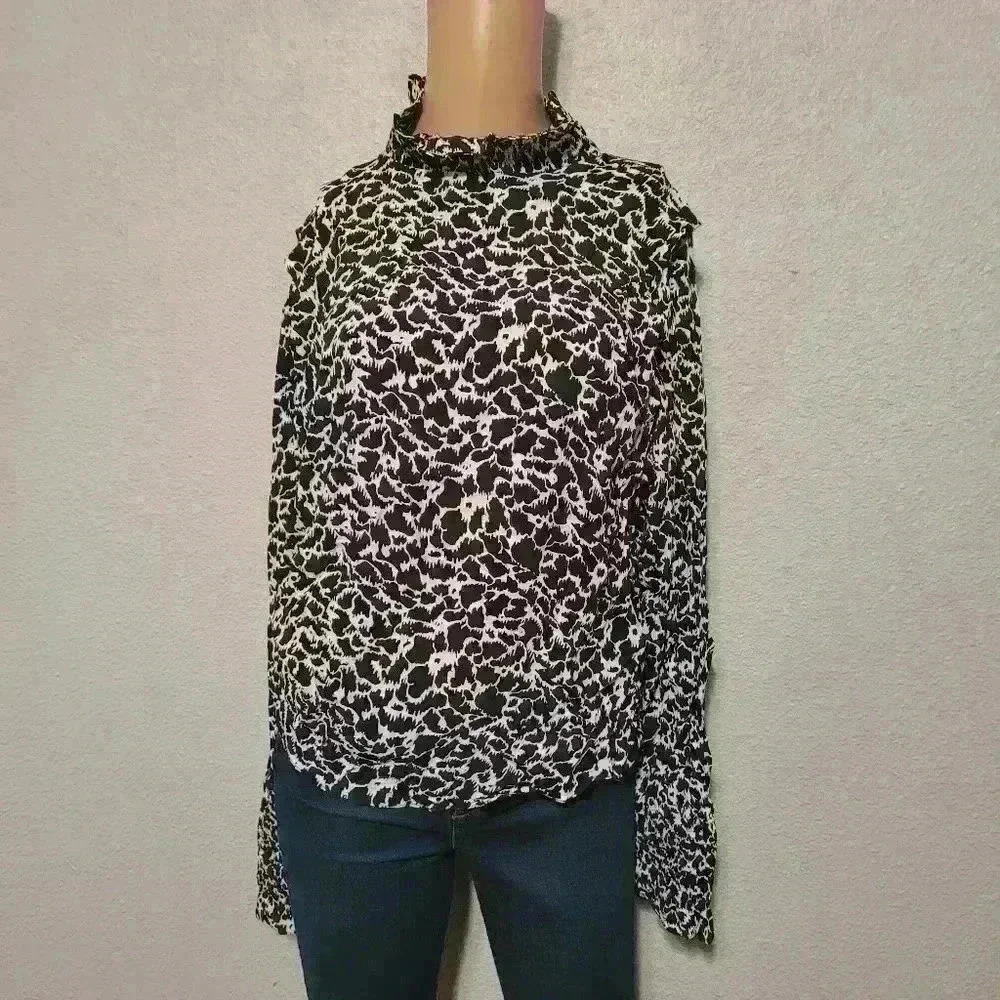 NWOT ISABEL MARANT Étoile Yoshi Ruffled Printed Crepe De Chine Blouse - Picture 3 of 7